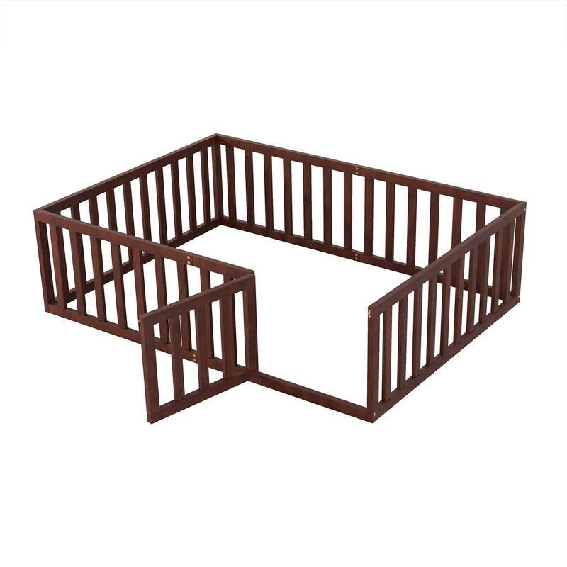 Kids Bed Wood Daybed Frame with Fence,Twin/ Full/Queen,White/Gray/Walnut/Natural
