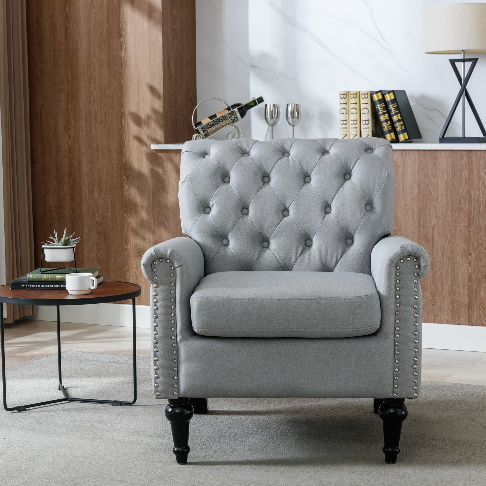 HOMCOM Small Button-Tufted Accent Chair Mid-Back Leisure Armchair
