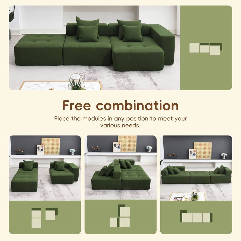 105.5" Corduroy L-Shaped Modular Sofa, Tufted Design, No Assembly