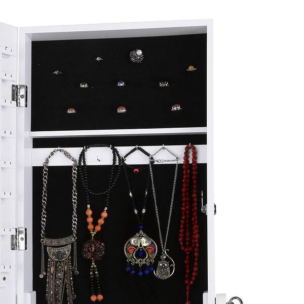 Shop Langria Mirrored Jewelry Cabinet Storage Organizer Armoire With 2 Drawers White Finish Overstock 23602068