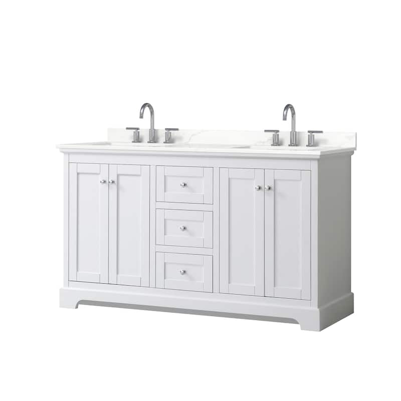 Wyndham Collection WCV232360D-QTZ-US3MXX Avery 60" Free Standing - White / Giotto Quartz Top / Polished Chrome