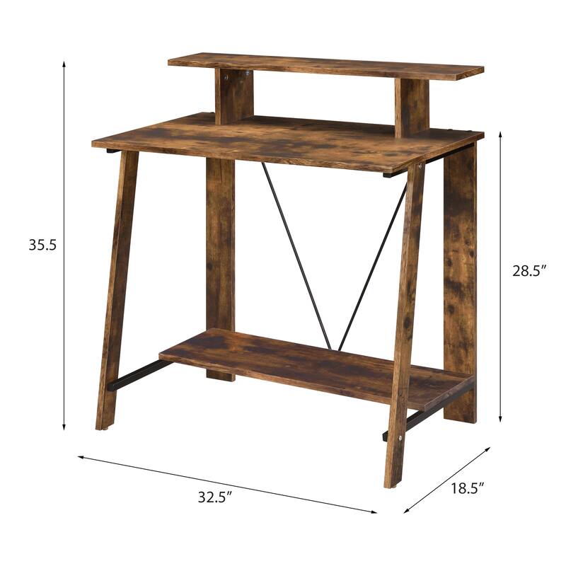 Modern Writing Desk with Storage Shelves and Sturdy Metal V-Back Reinforcement for Home or Office Workspace