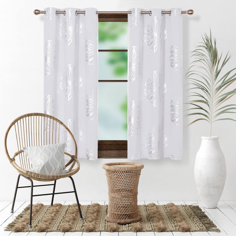 Deconovo Silver Floral Thermal Insulated Curtain Panel Pair(2 Panel)