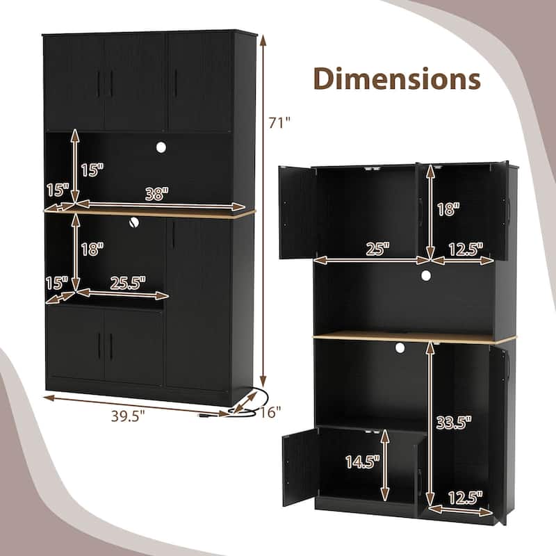 Costway 71" Tall Kitchen Pantry Cabinet with Charging Station - See Details