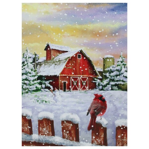 LED Back Lit Snowy Sunset Barn Scene Christmas Wall Art 15.75" x 12". Opens flyout.