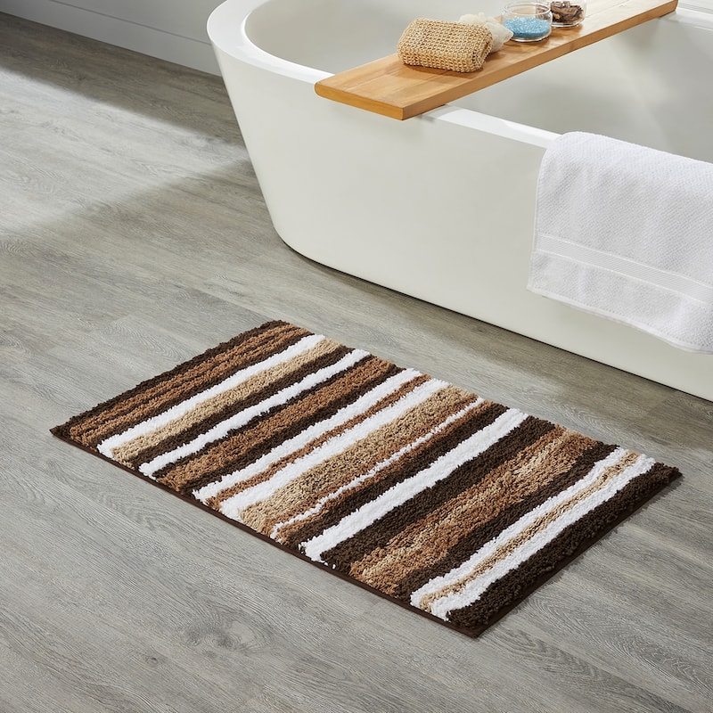 Better Trends Bath Rug 100% Polyester Super Absorbent Anti-Skid TPR Backing Bathroom Rug For Shower,Sink Mats Griffie Collection - 2 Piece Set (17" x 24" | 17" x 24") - Brown