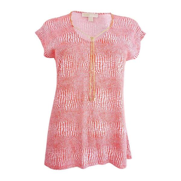 Shop Michael Michael Kors Women S Petite Printed Chain Neck Top