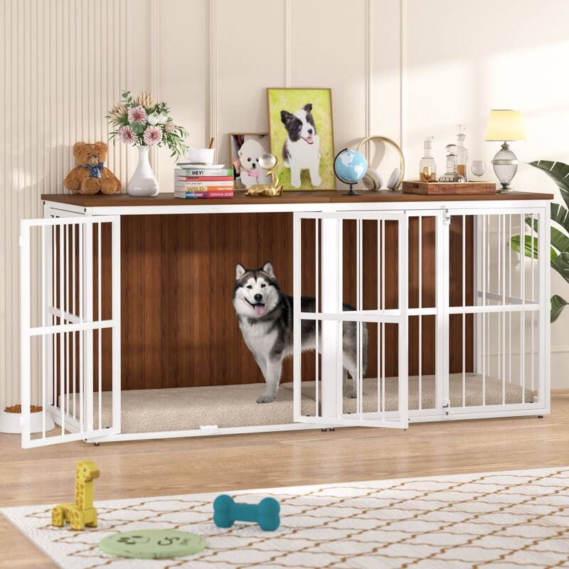 VEIKOUS Large Countertop Dog Crate Furniture, Metal Dog Cage with Adjustable Divider