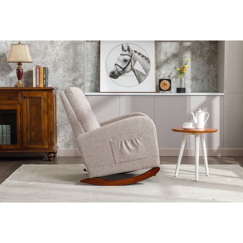 High Back Rocking Chair,Comfortable Rocker Fabric Padded Seat,High Back Armchair - Camel