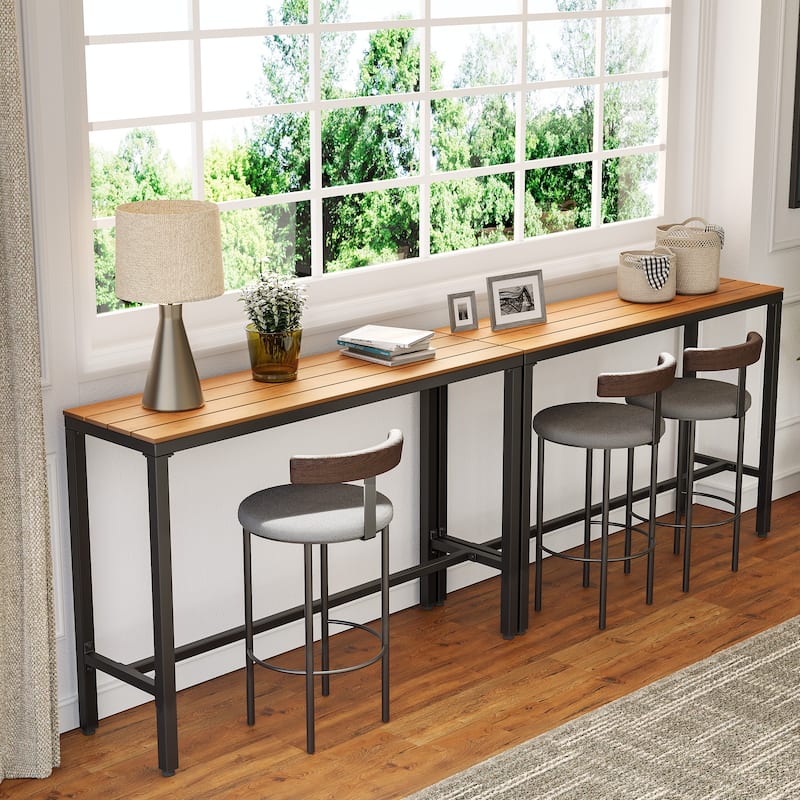 Pellebant Patio Outdoor Bar Table Rectangle Pub Table Dining Table - Brown-55.1inches-2PC