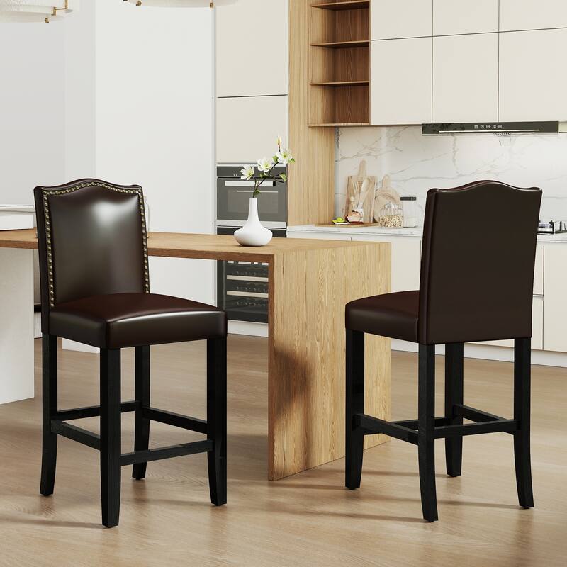 24 Inches Faux Leather Counter Height Bar Stools with Nailhead Trim