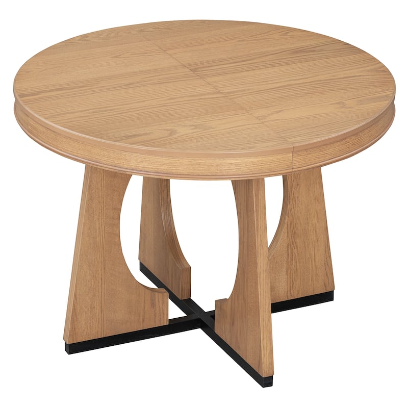 5-Piece Retro Dining Table Set, Extendable Round Table with Removable Leaf