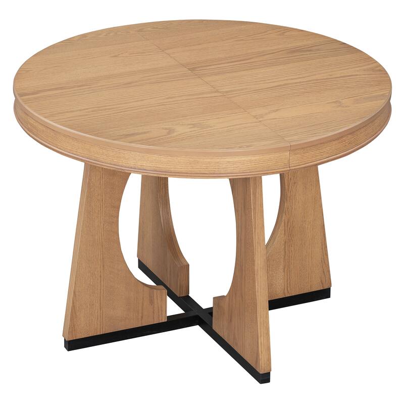 Vintage Style 5-piece Dining Set with Extendable Table and 4 Upholstered Chairs