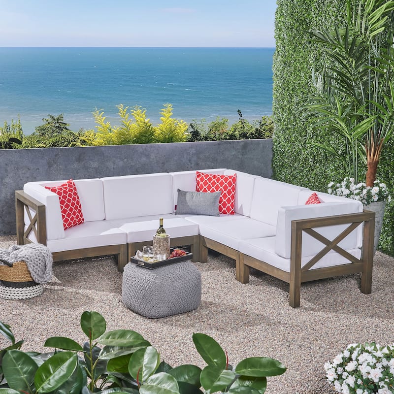 Brava Outdoor 5-Seat Acacia Wood Sofa Set by Christopher Knight Home