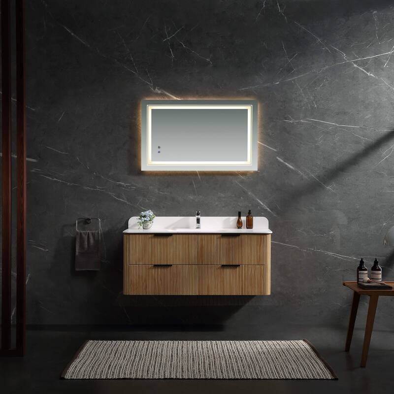 Modland 48" Wall-Mounted Bathroom Vanity with Acrylic Top Integrated Sink & Overflow - Natural Oak