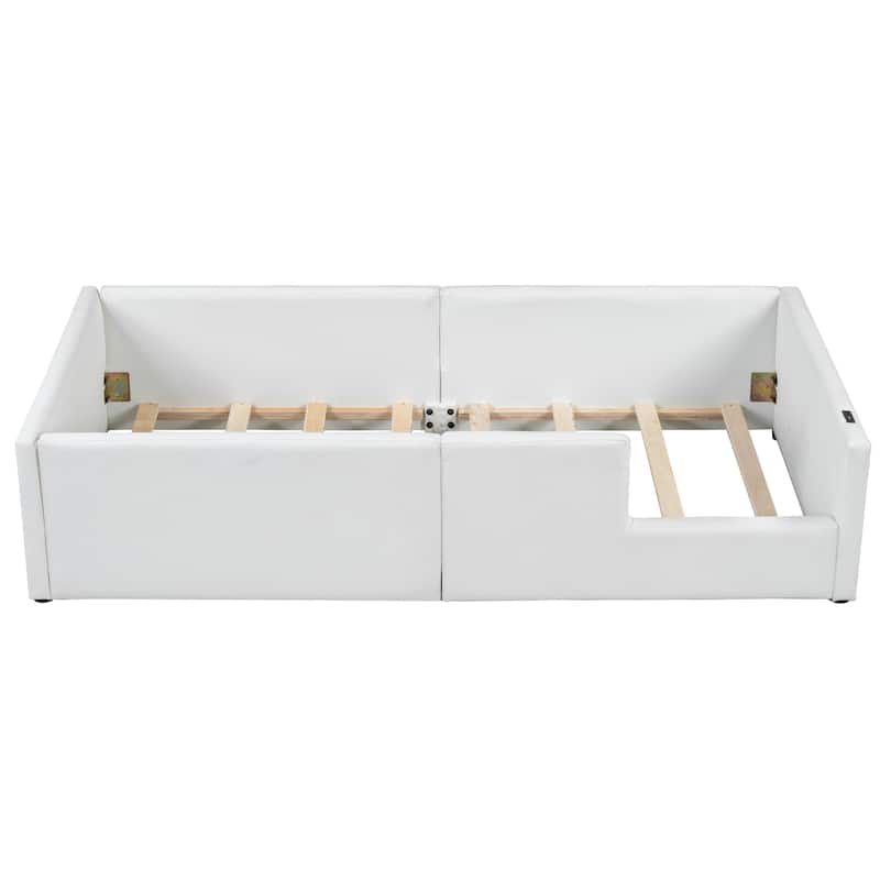 White Twin Size Bed with Guardrail and Charging Station