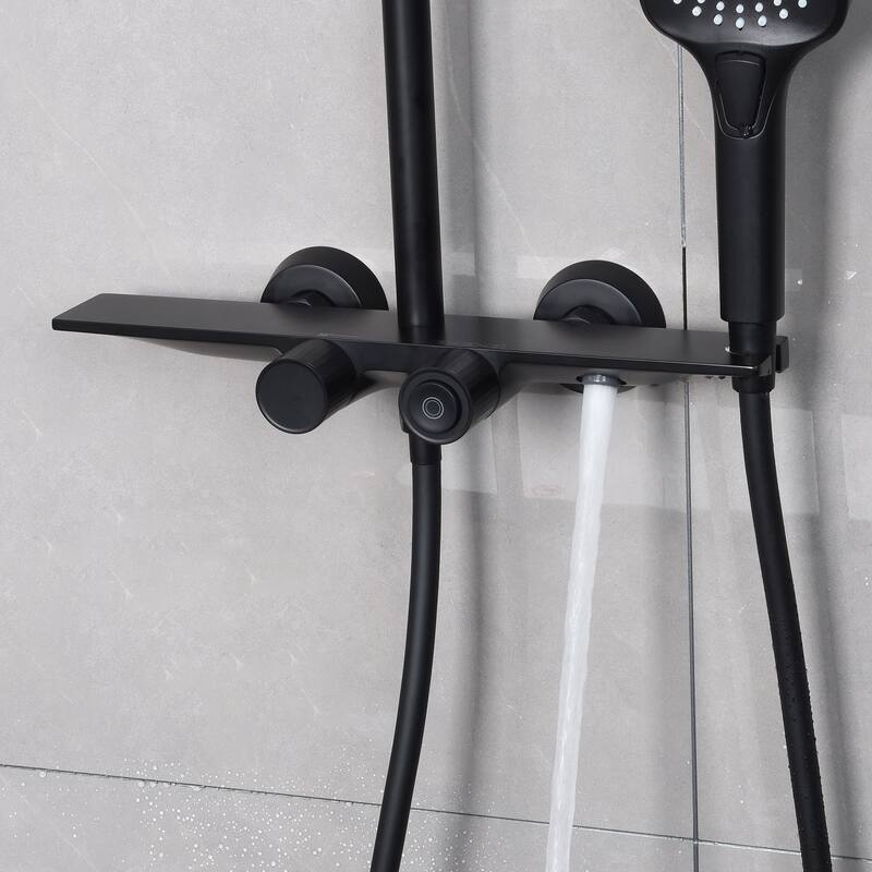 Exposed Pipe Tub and Shower System with Hand Shower Brass Thermostatic Brass Wall Mount Complete Shower Faucet with Tub Spout
