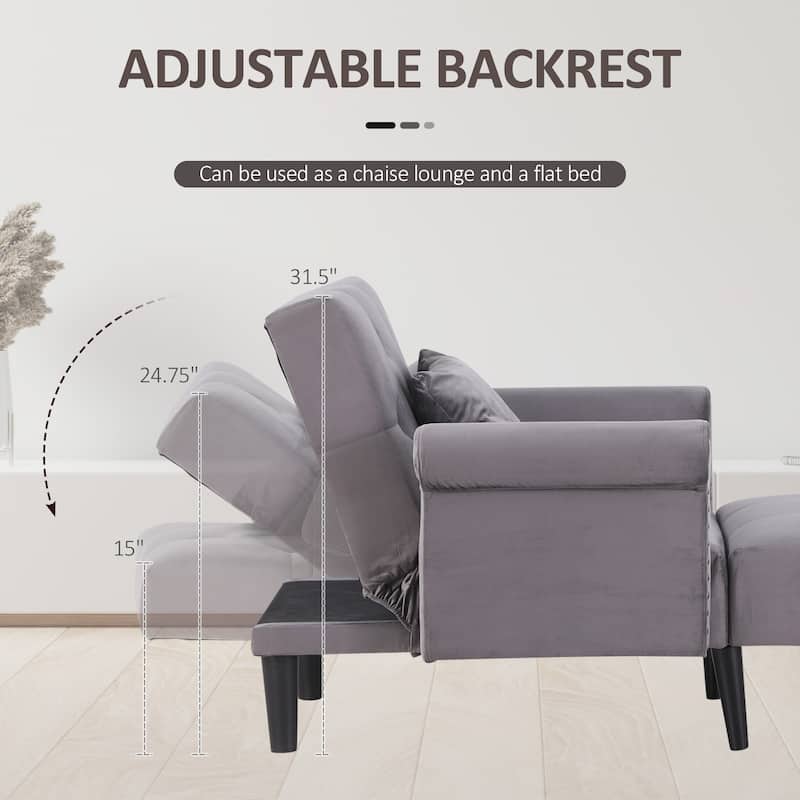 HOMCOM 2-In-1 Chaise Lounge Chair with Thick Padding, Adjustable Backrest, and Wooden Legs