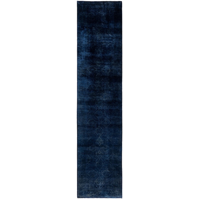 Overdyed One-of-a-Kind Hand-Knotted Runner Rug - Navy - 2' 6" x 11' 4"