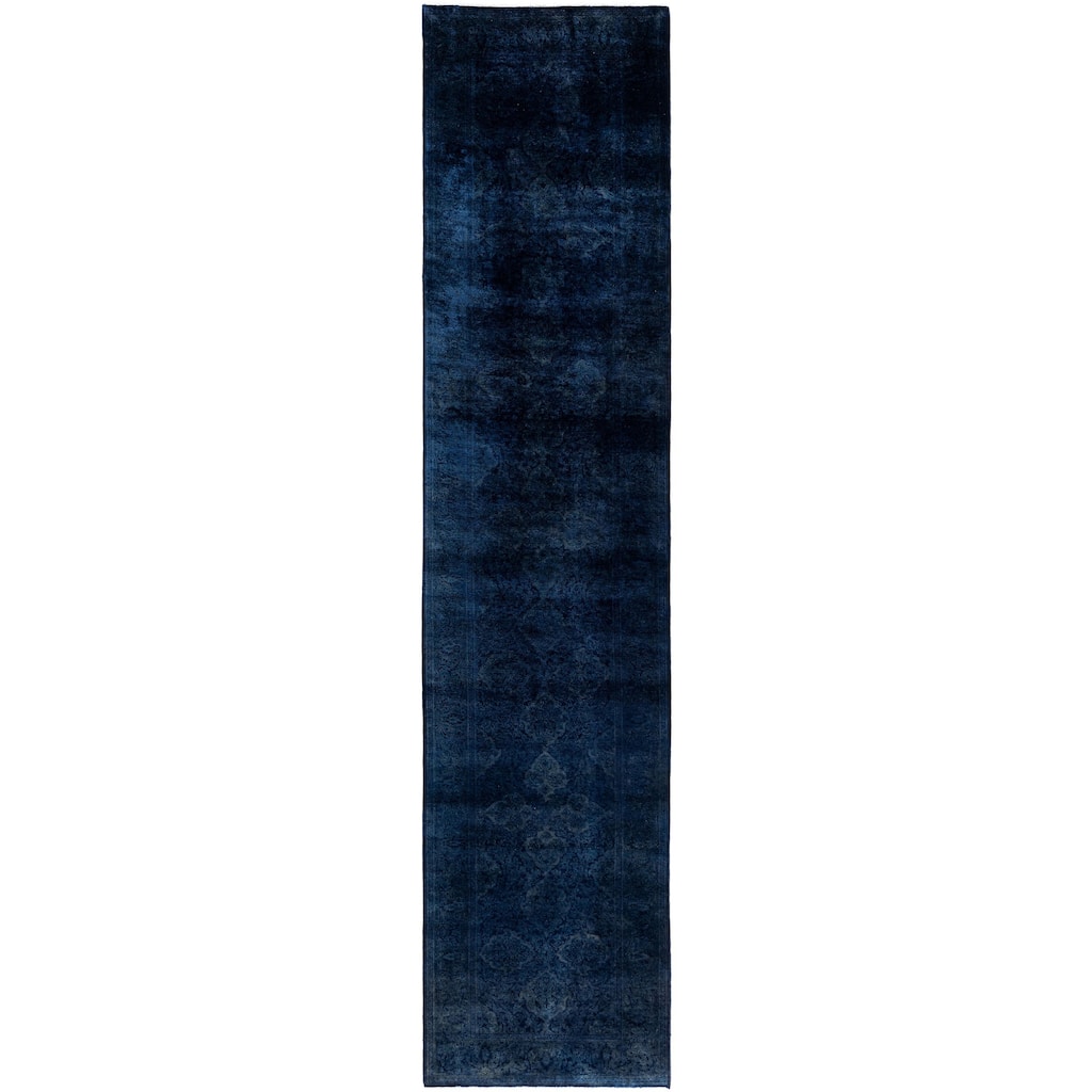 Overdyed One-of-a-Kind Hand-Knotted Runner Rug - Navy - 2' 6" x 11' 4"