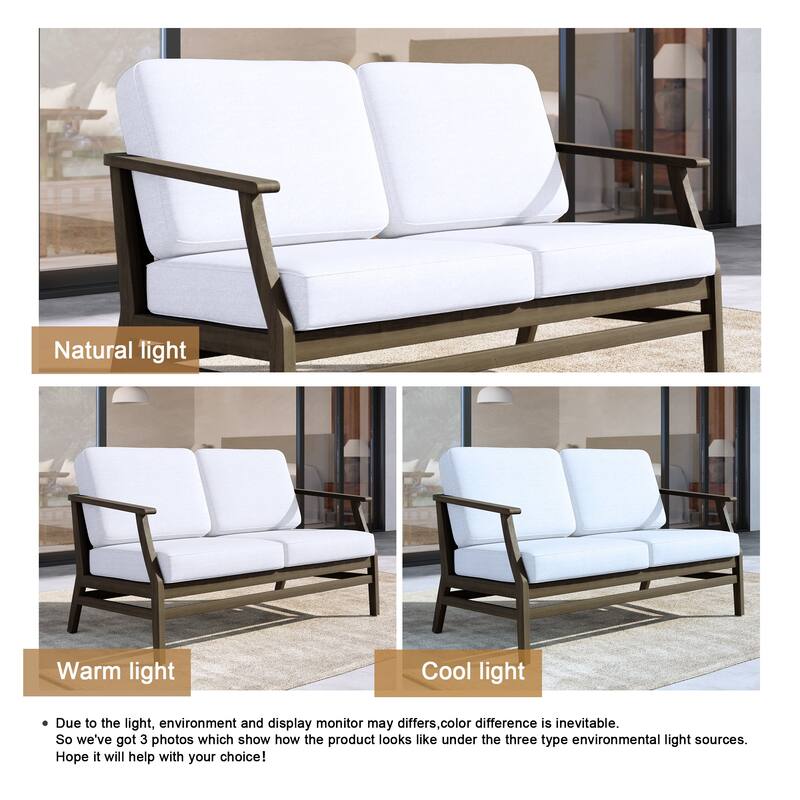 Outdoor Teak Wood Loveseat Sofa with Water-Resistant Cushions