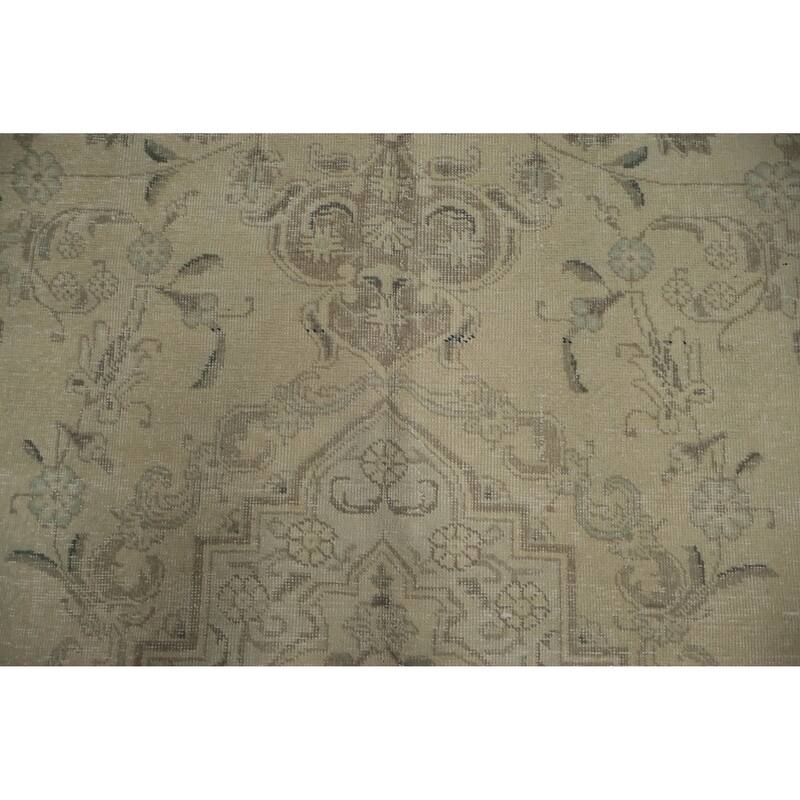 Hand Knotted Oriental 100% Wool Carpet Traditional Floral Beige & Ivories Tabriz Area Rug - 12' 6'' X 9' 4''