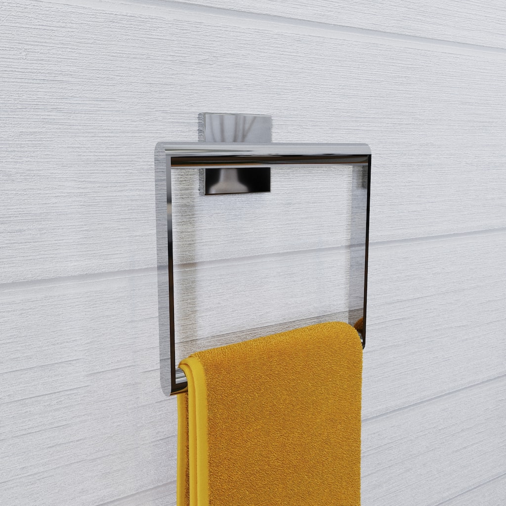 Croydex Chester Flexi-Fix Screw or Glue Towel Ring, Modern Square Shaped Bathroom Towel Holder