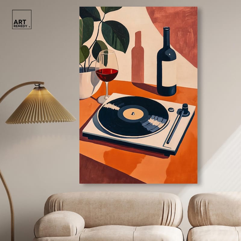 Vinyl and Wine Canvas by Art Remedy, Gallery Wrapped