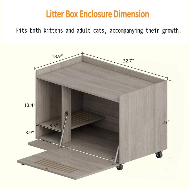 Cat Litter Box Enclosure,Hidden Litter Box Furniture with Top Side Fence,Wooden Pet House Side End Table