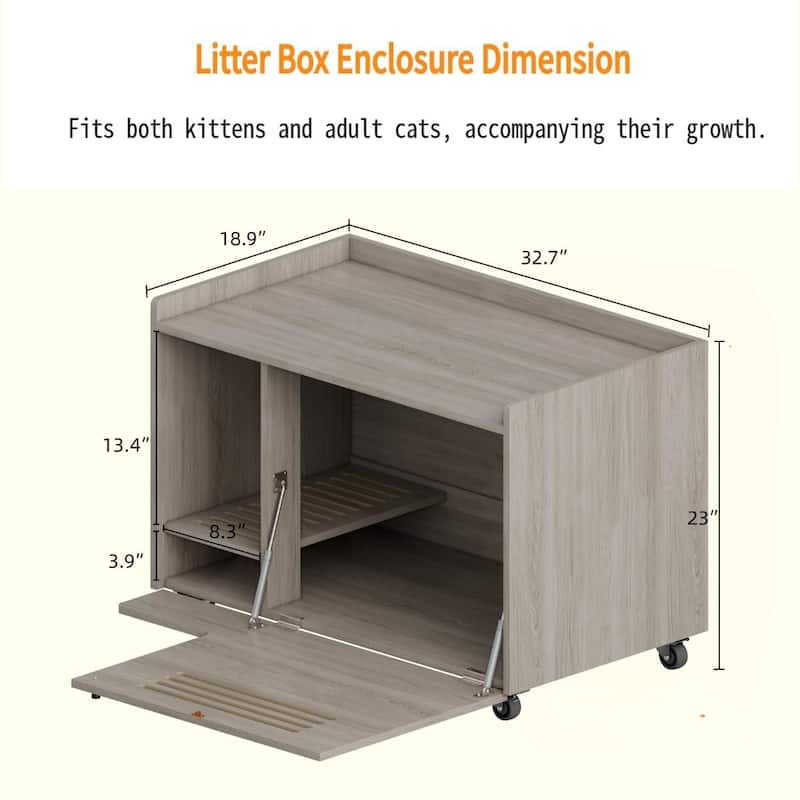 Cat Litter Box Enclosure,Hidden Litter Box Furniture with top side fence,Wooden Pet House Side End Table,Storage Cabinet Bench