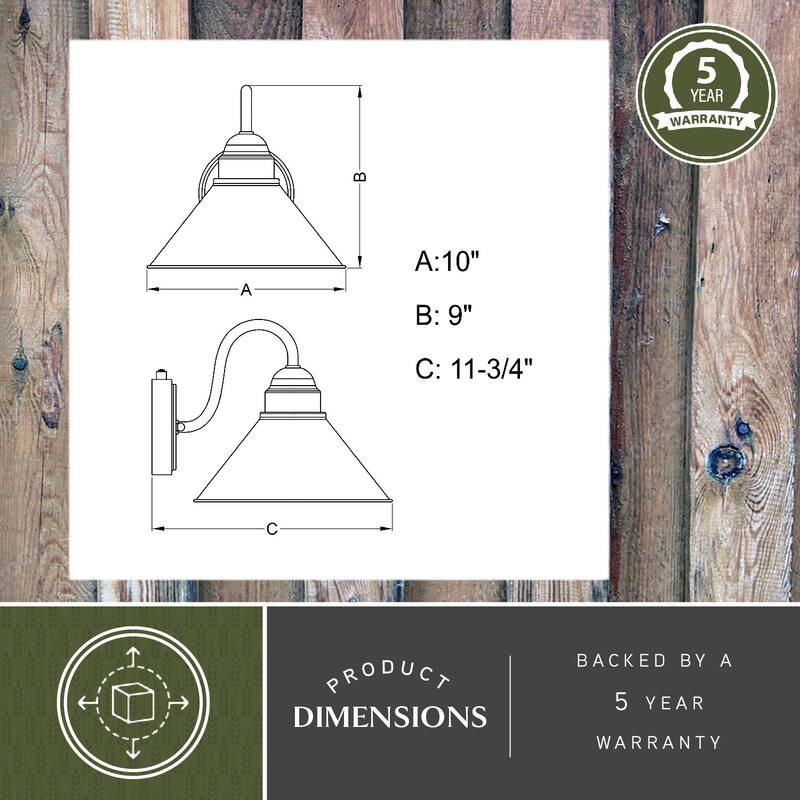 Outland 1 Light Dusk to Dawn Black Gold Farmhouse Barn Dome Outdoor Wall Lantern - 9.75-in W x 9-in H x 11.75-in D