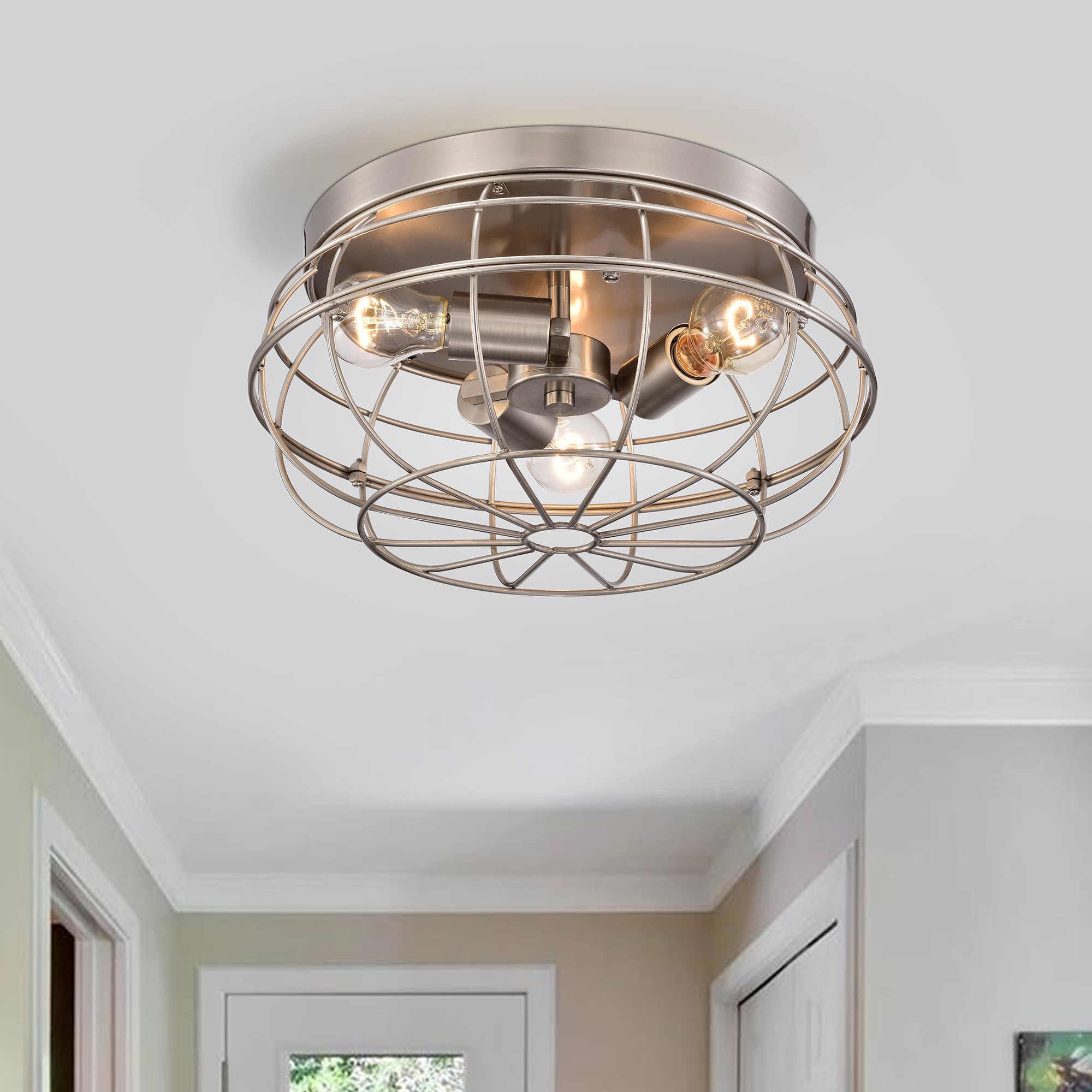 Warehouse of Tiffany Antoine 3-Light Metal Dome Cage Flush Mount