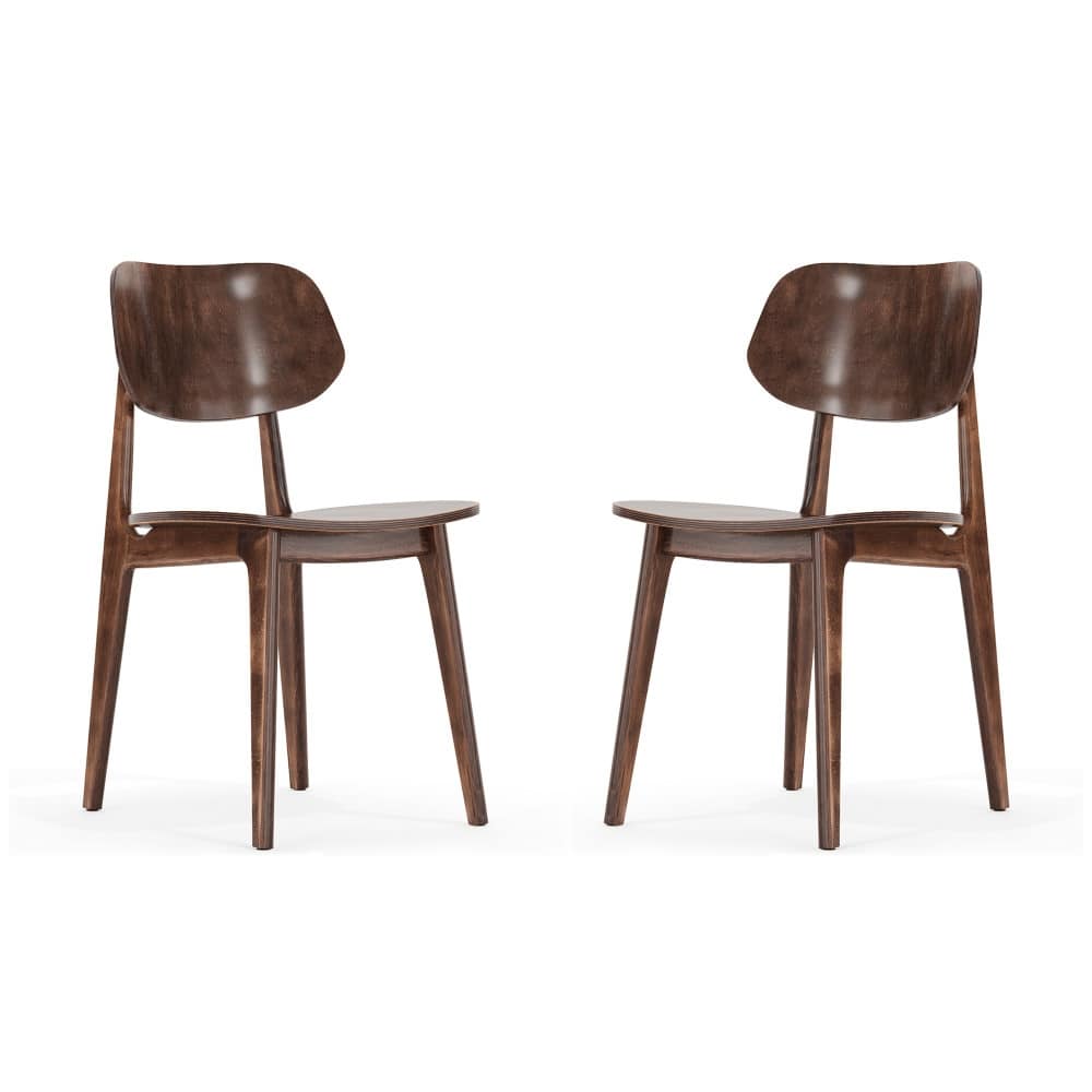 Set of 2 Commercial Solid Wood Dining Chair with Curved Backrest - 17.25"W x 20.75"D x 33.25"H