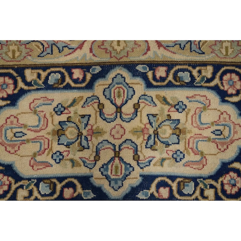 Hand Knotted Oriental 100% Wool Carpet Traditional Floral Navy Blue & Blues Kerman Area Rug - 13' 4'' X 10' 0''