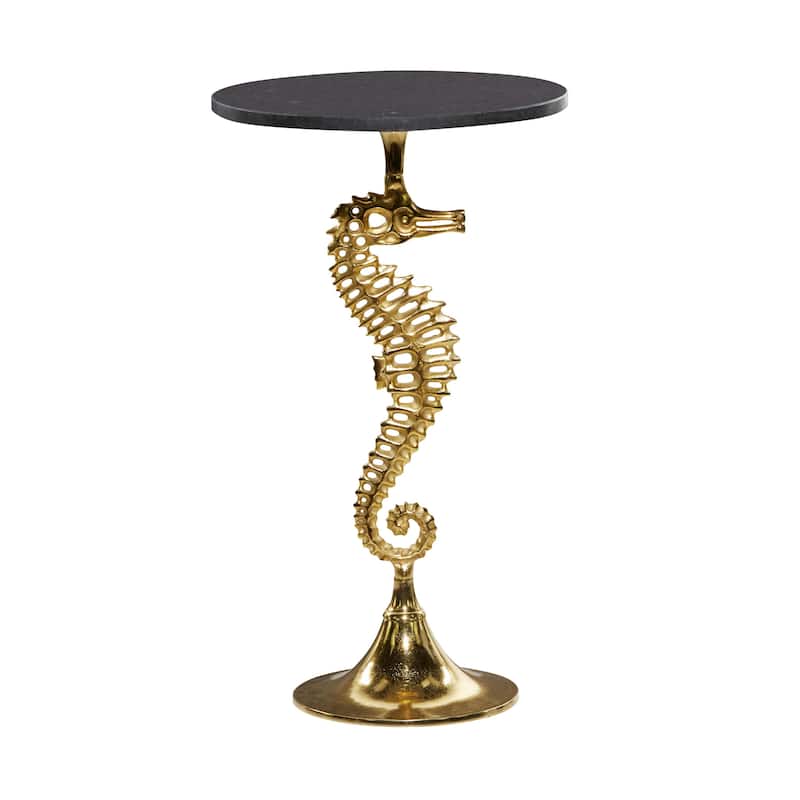 Aluminum Metal Sea Horse Pedestal Side End Accent Table with Tray Top - Silver or Gold - Roche River Decor