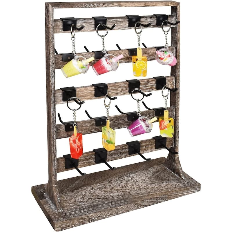 Wooden Jewelry Display Rack with 20 White Hooks