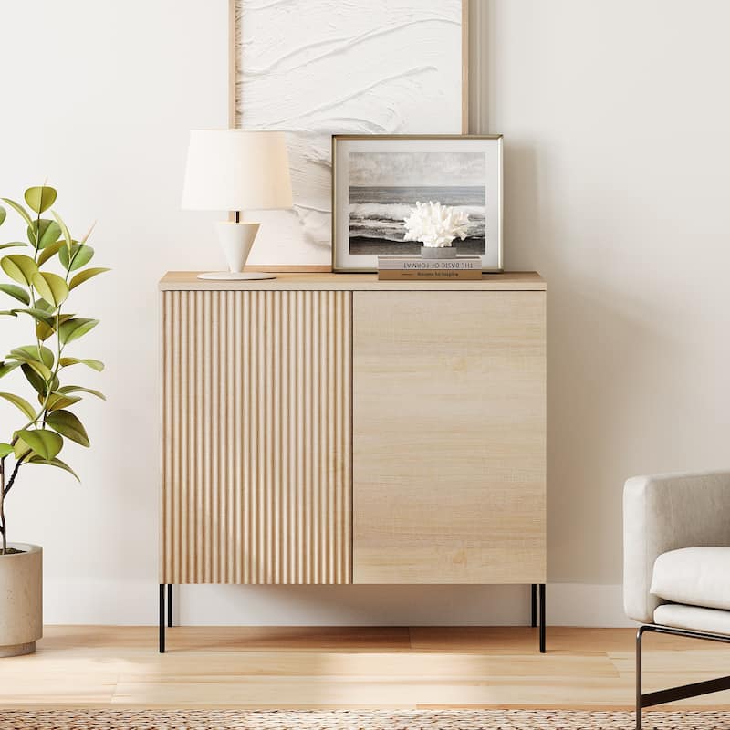 31.5" Modern Wood Reeded Dresser With Doors, Minimalist Dresser Organizer Storage Cabinet - Beige-1PC