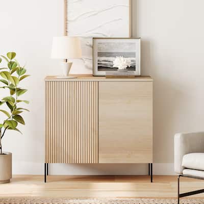 31.5" Modern Wood Reeded Dresser With Doors, Minimalist Dresser Organizer Storage Cabinet