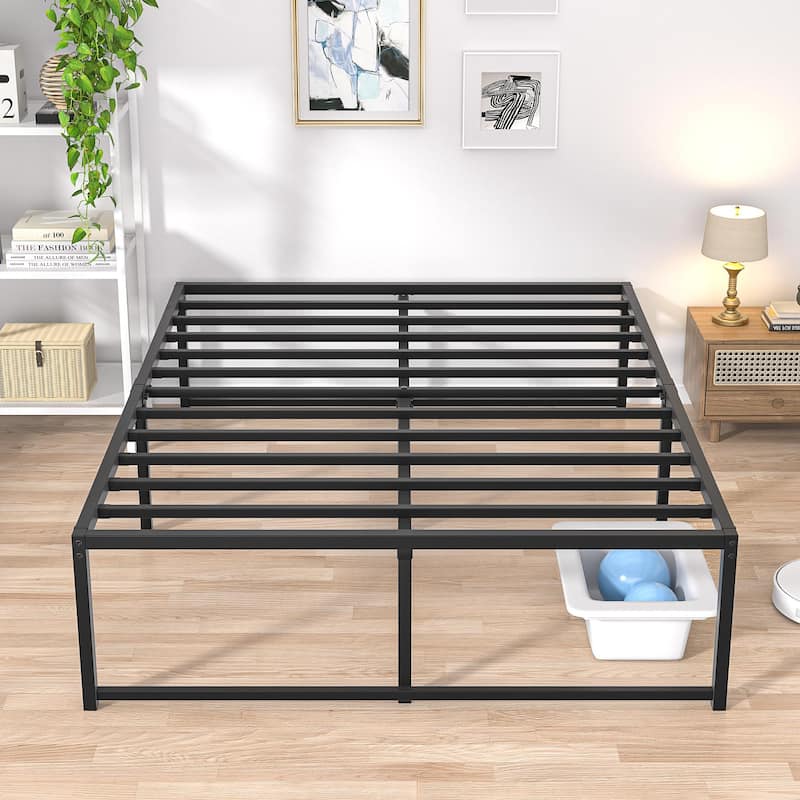 18 inch Bed Frames Heavy Duty Metal Twin/Full/Queen/King Size Platform BedFrame, No Box Spring Needed, Black Beds - Queen