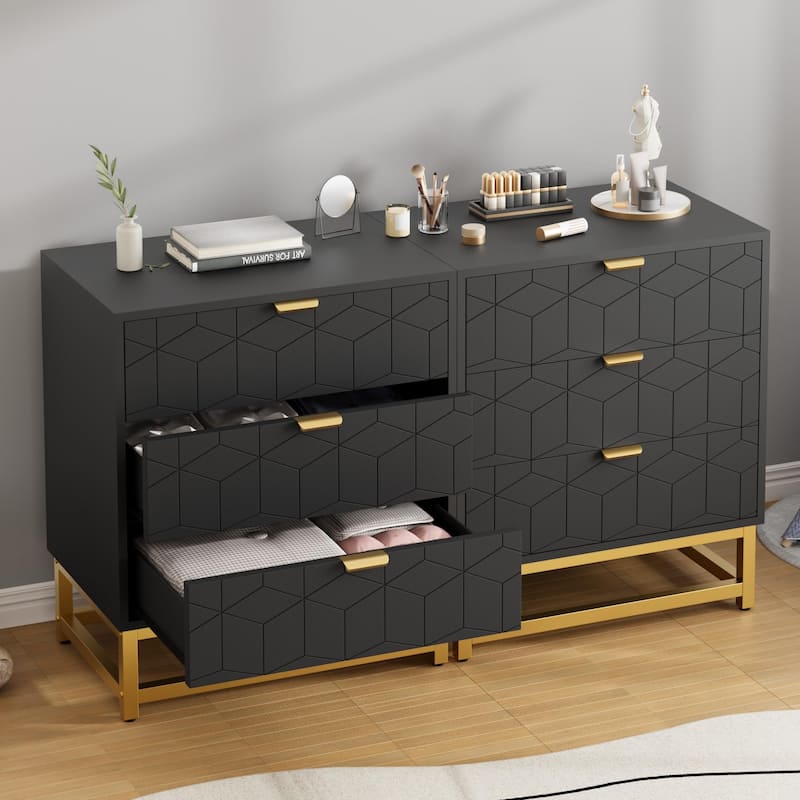 3 Drawer Dresser with Metal Legs, Wood Storage Chest for Bedroom, Living Room, Hallway, Wide Organizer