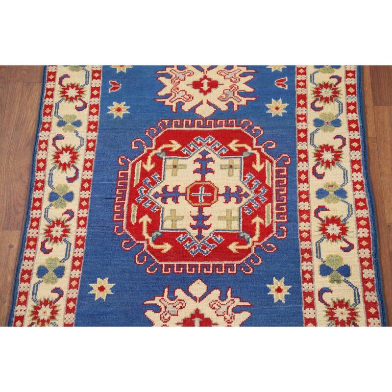 Blue Kazak Oriental Foyer Rug Hand-Knotted Wool Carpet - 2'8" x 4'0"