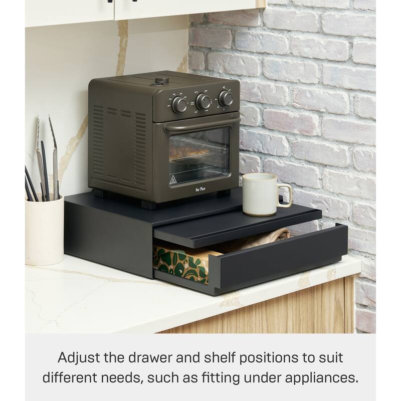 Yamazaki Home Countertop Drawer with Pull-Out Shelf, Steel, Holds 37 lbs - L 15.47 x W 17.72 x H 5.31 inches