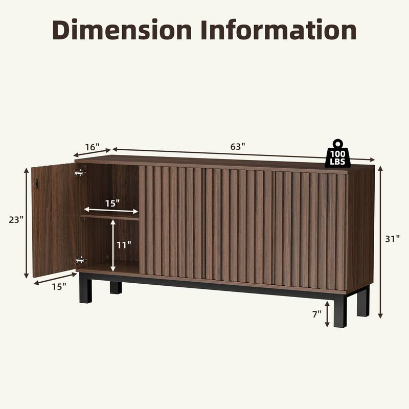 Fluted Sideboard Buffet Cabinet with 4 Doors, Modern Storage Credenza with Adjustable Shelves for Dining Room & Entryway