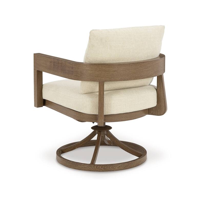 Baily Outdoor Swivel Chair Set of 2, Brown Metal, Cream White Fabric