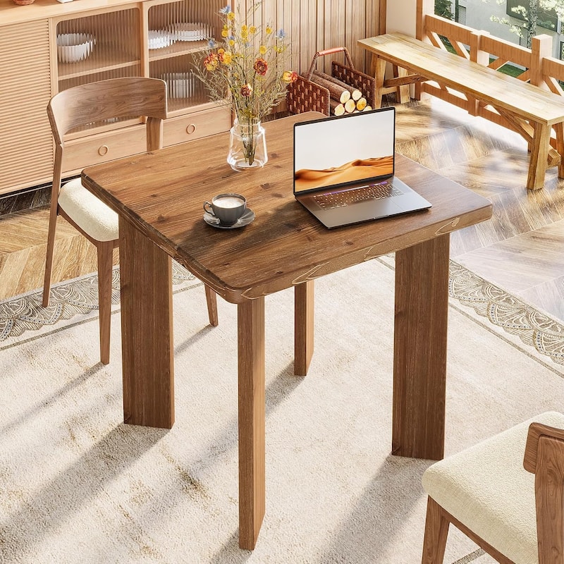 31.5-Inch Farmhouse Solid Wood Square Dining Table for Dinner, Living Room, Restaurant, Apartment - Brown