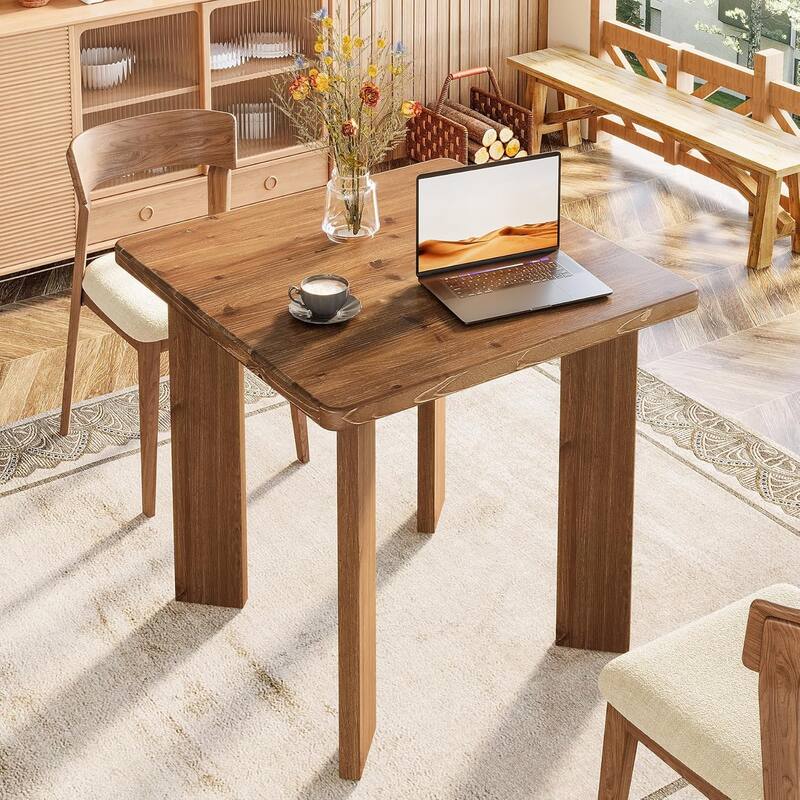 31.5-Inch Solid Wood Square Dining Table with Sturdy Legs for Dinner