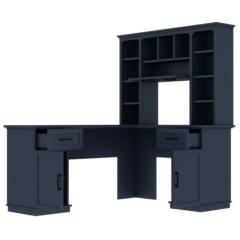 Large Bookcase Desk 2-in-1 Computer Desk L-shape Computer Armoire