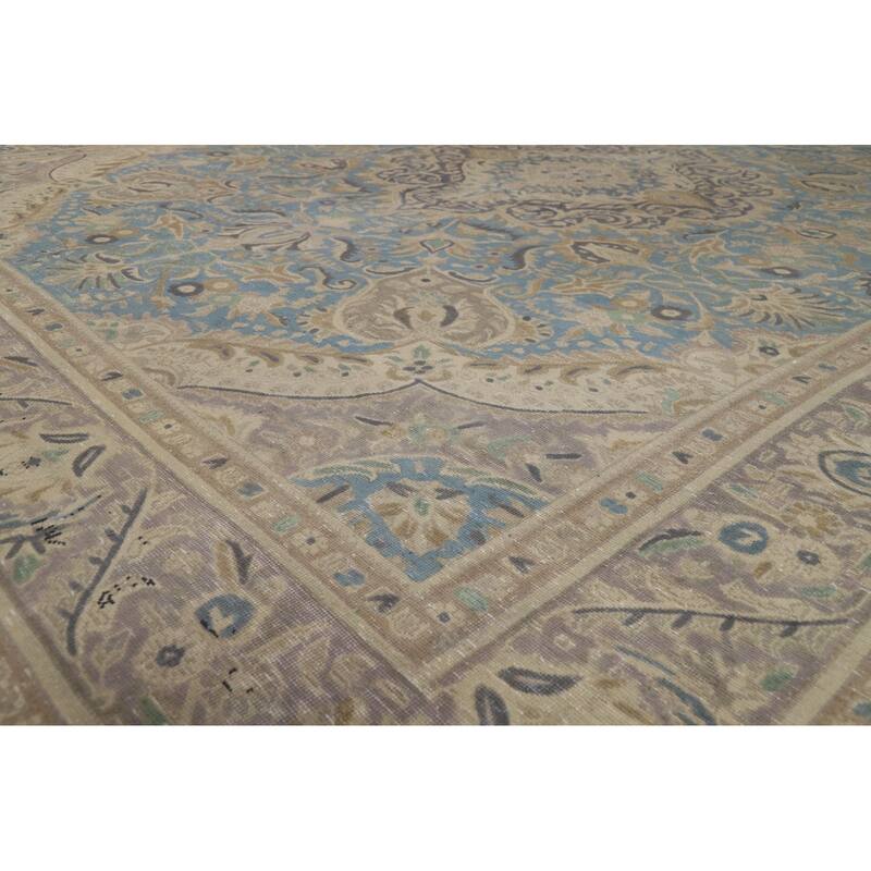 Floral Tabriz Persian Area Rug Hand-Knotted Blue Wool Carpet - 9'10"x 12'10"