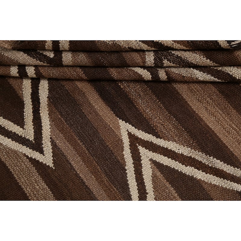 Natural Dye Geometric Kilim Oriental Area Rug Hand-woven Wool Carpet - 4'6" x 6'5"