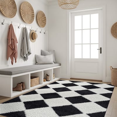 Diamond Wave Shag Rug - Cozy Feel for Living Room, Bedroom, or Entryway - Anthracite Dark Gray - Medium Pile